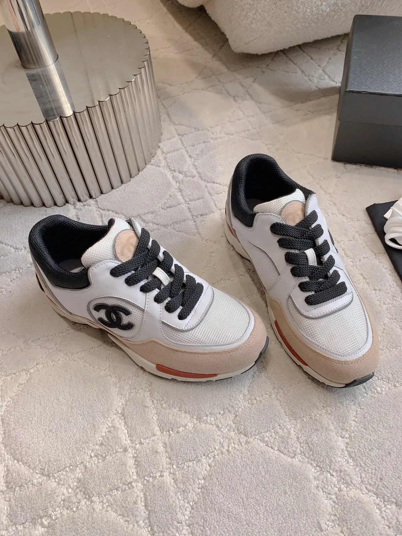 Chanel Quilted Sneakers in White · view 3