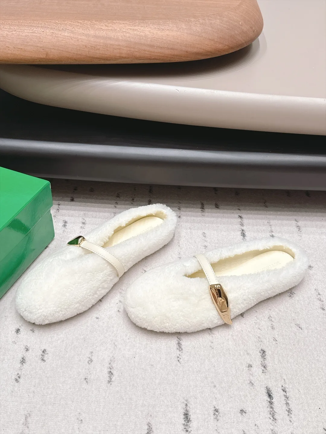 Bottega Veneta Sheepskin Fur Mary Jane Mules in White · view 3
