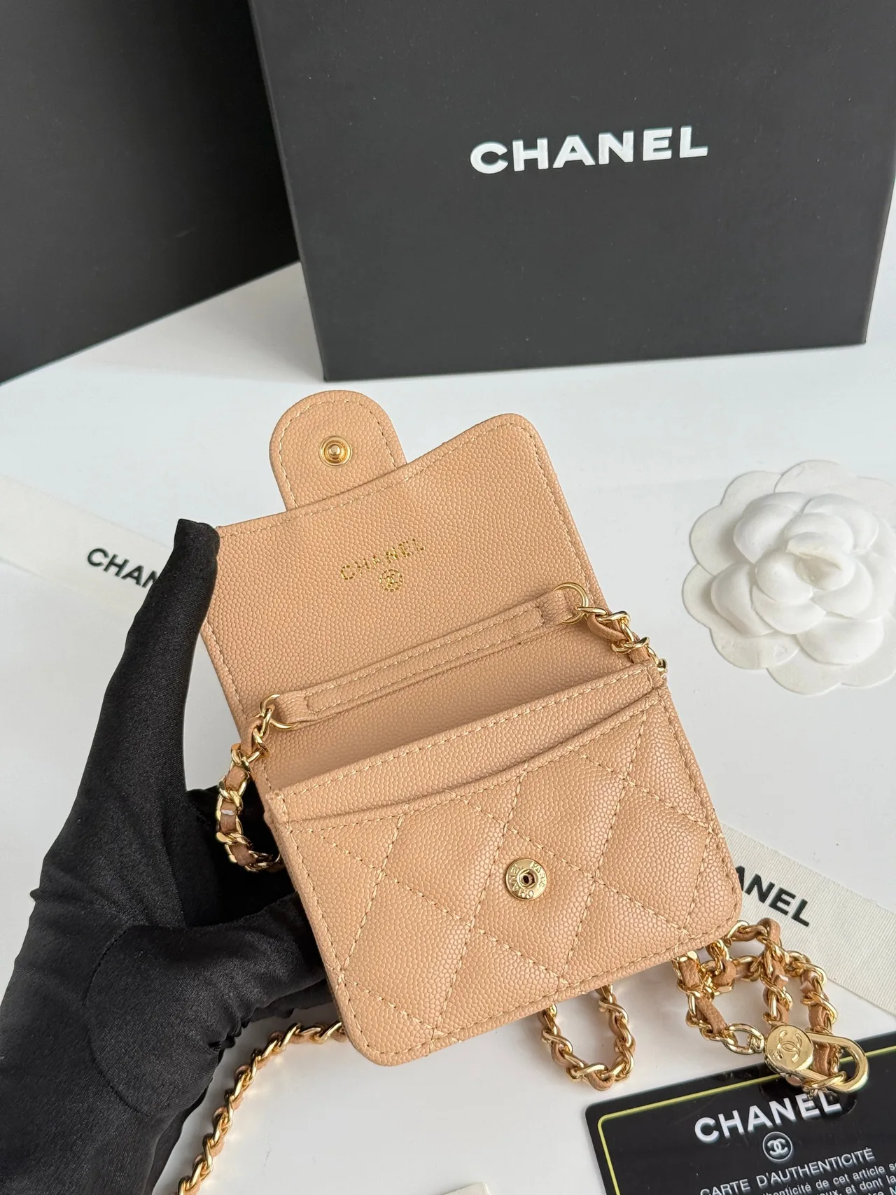 Chanel Quilted Wallet in Beige · view 6