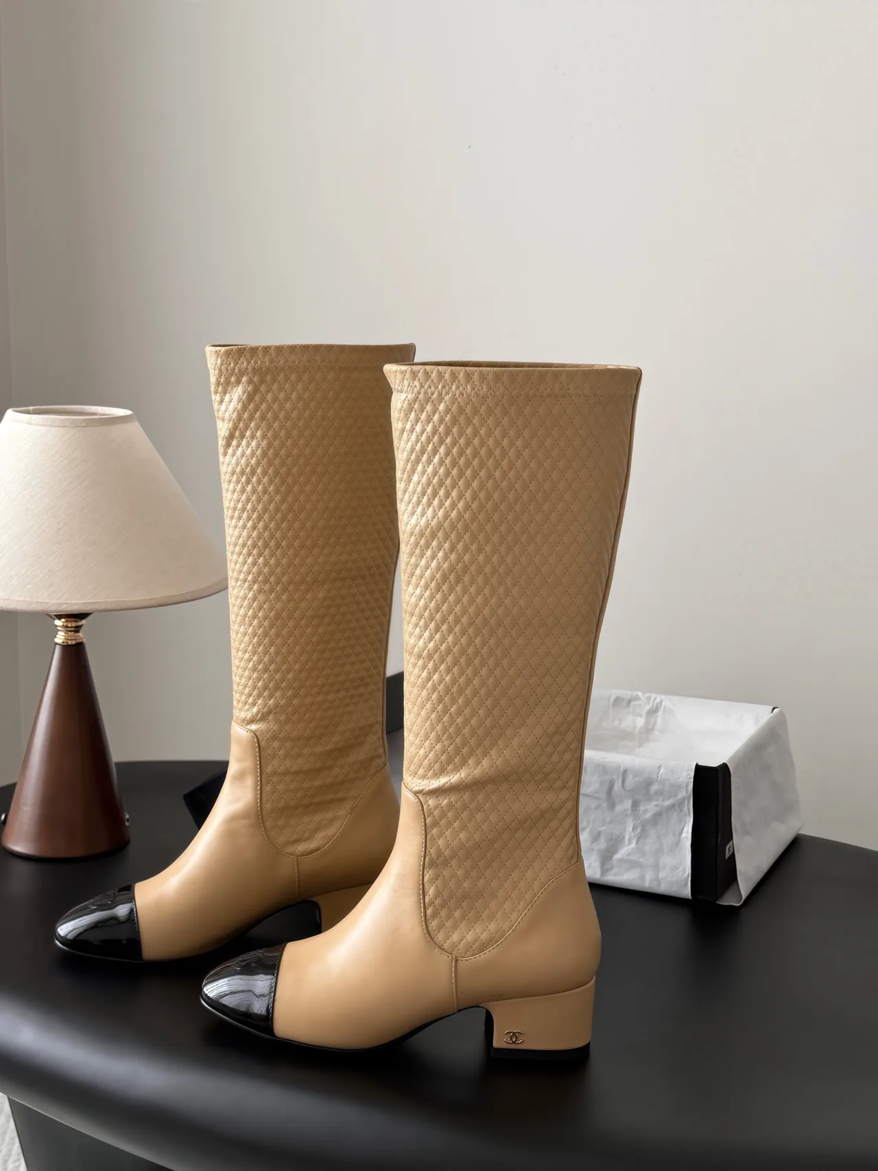 Chanel Cowhide Knee-High Boots in Beige · view 2