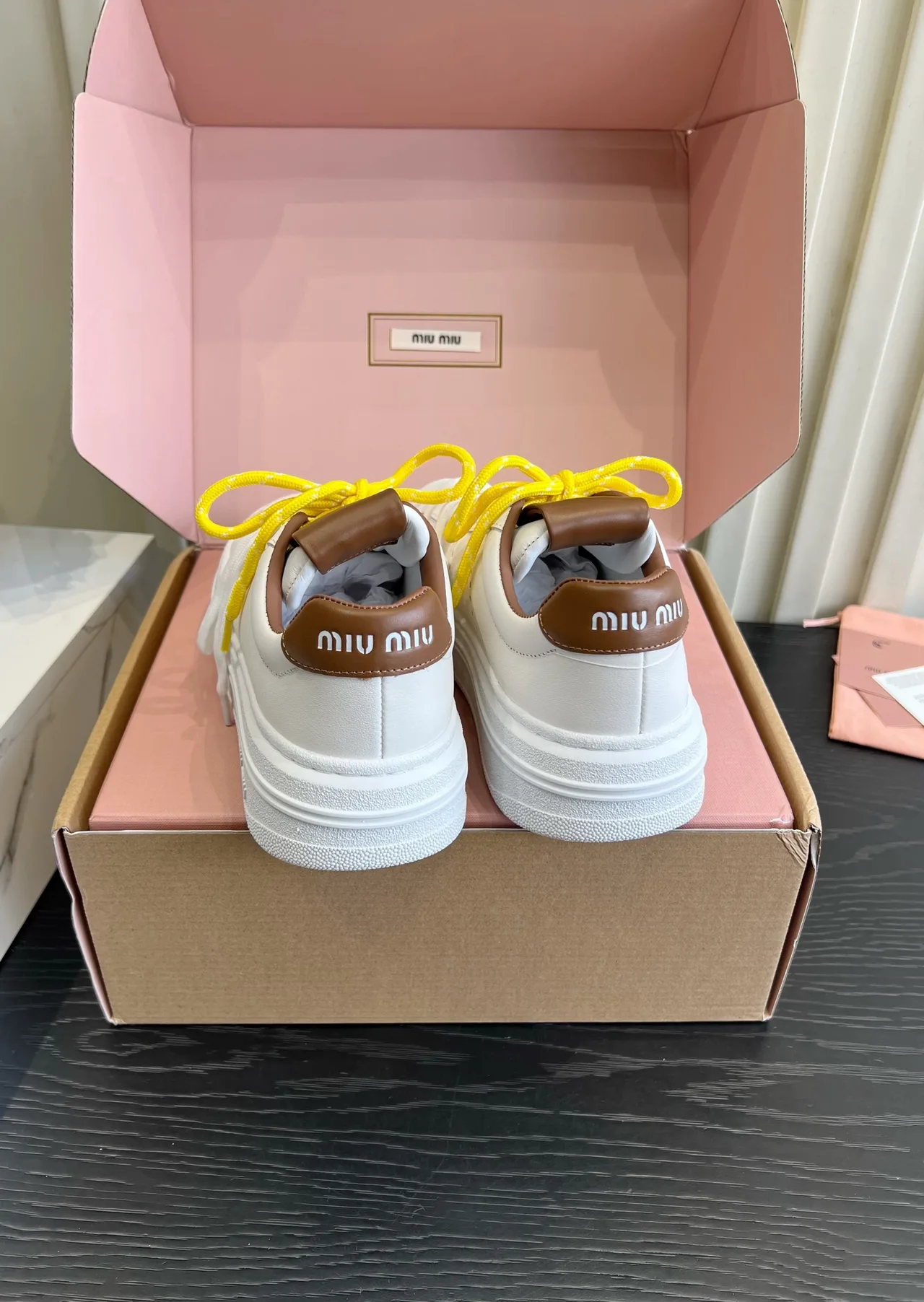 Miu Miu Cowhide Denim Sneakers in White · view 5