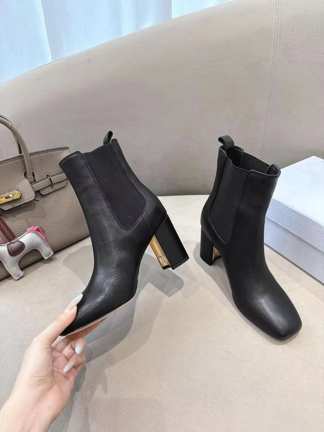 Dior Glossy Square-Toe Ankle Boots in Black · view 6