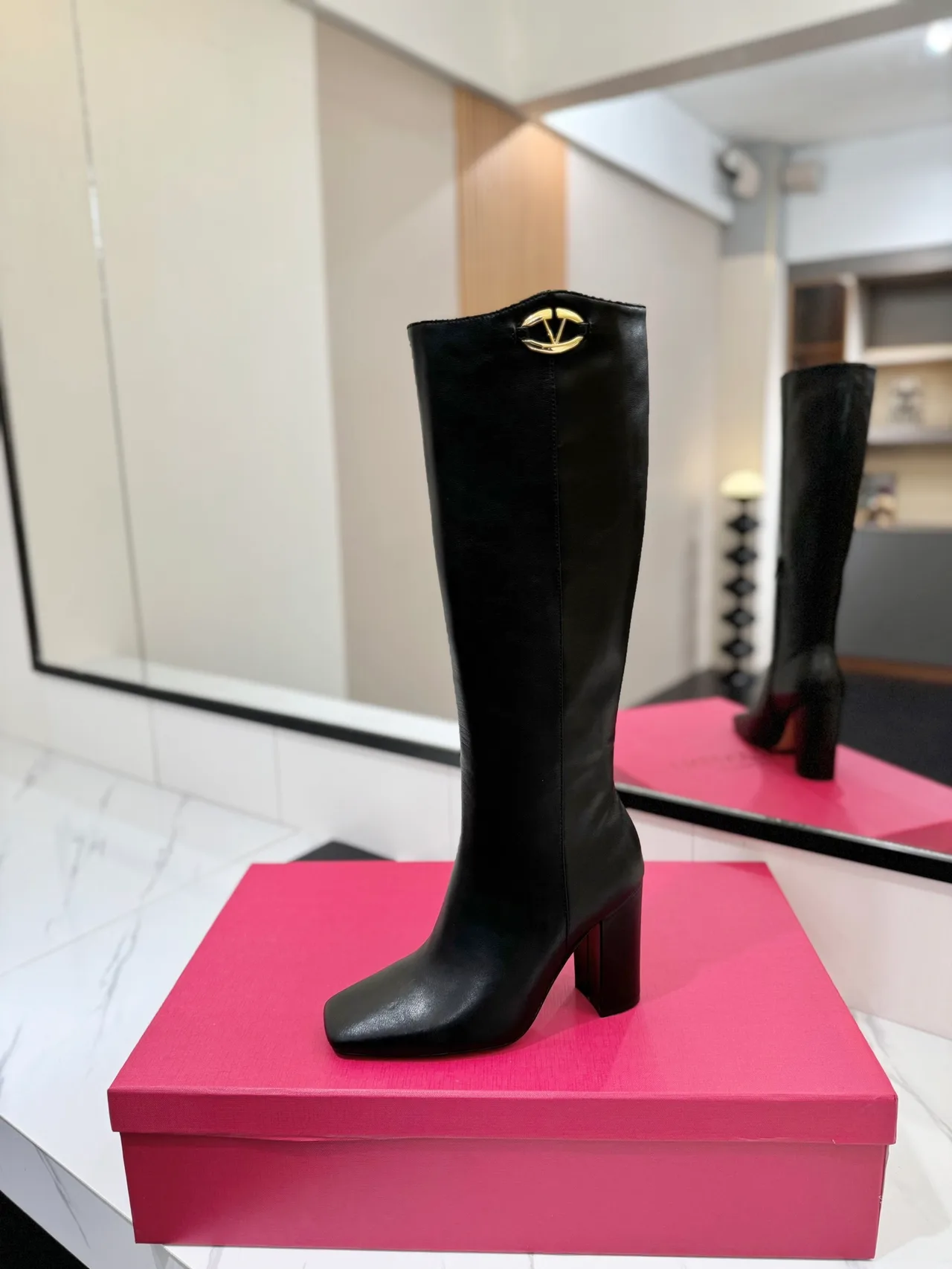 Valentino Cowhide Knee-High Boots in Black · view 4