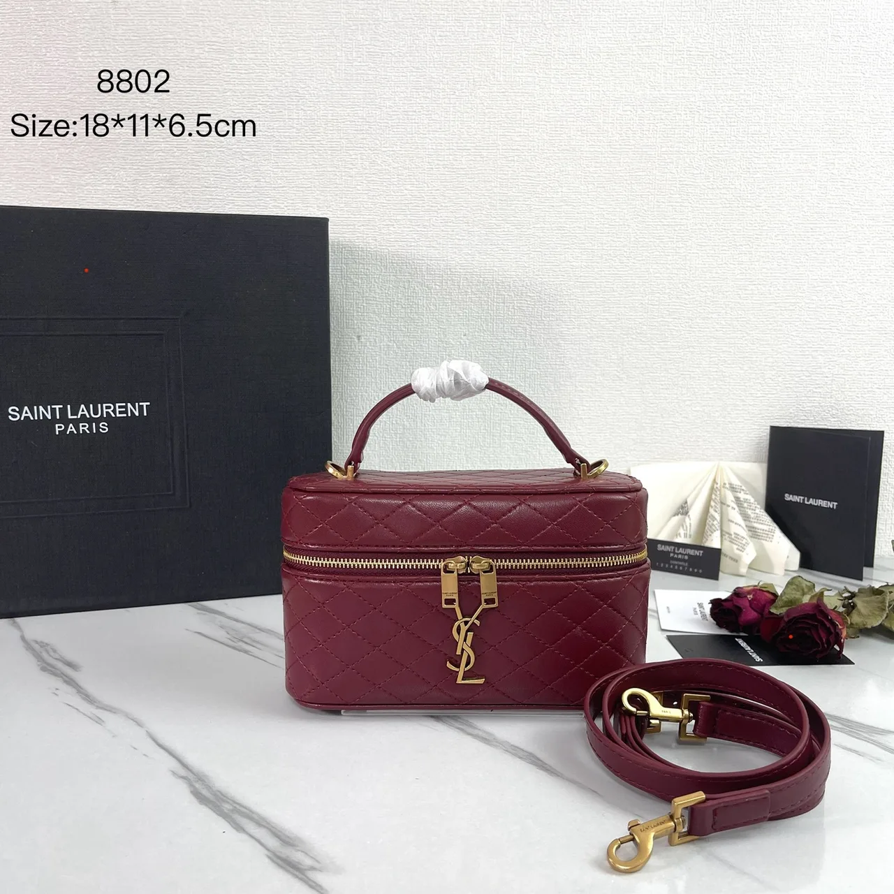 Saint Laurent Quilted Crossbody Bag in Burgundy · view 1