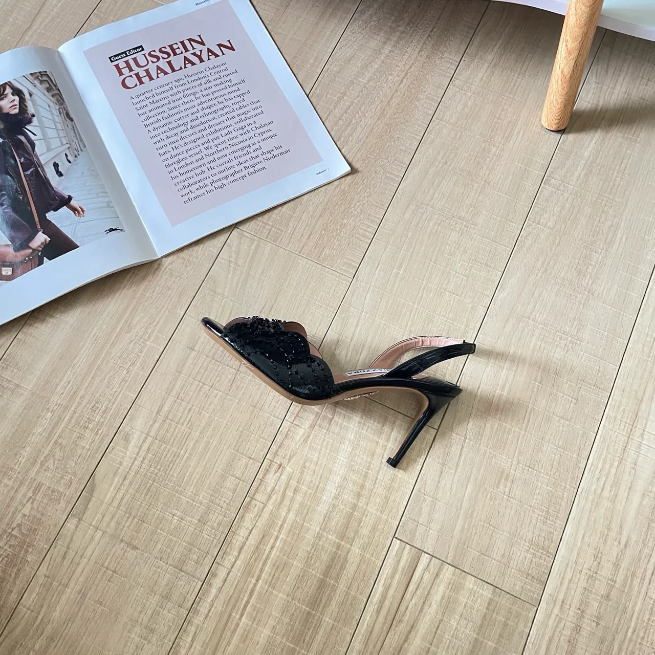 Aquazzura Sheepskin Pointed-Toe Sandals in Black · view 6