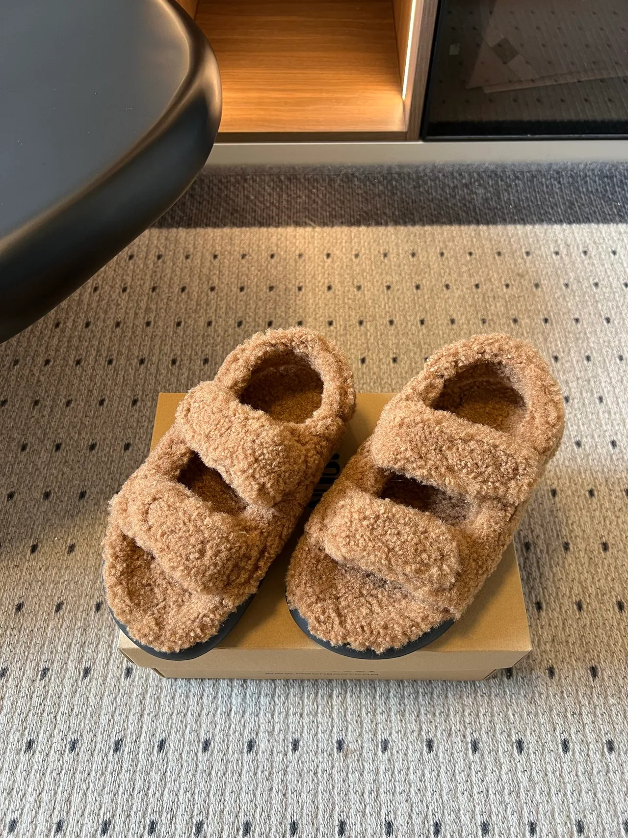 Moon Boot Smooth Fur Slides in Brown · view 3