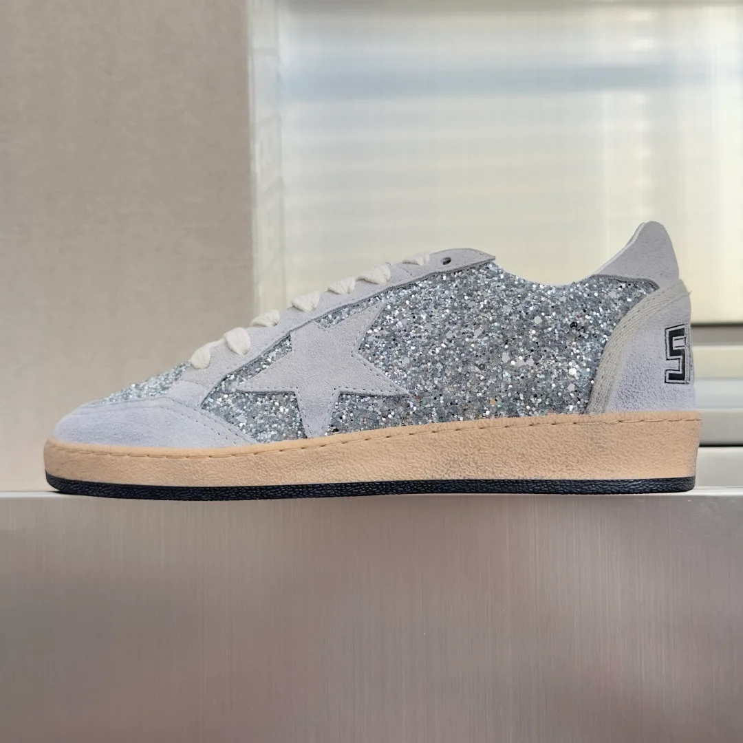 Golden Goose Cowhide Ball Star Sneakers in Silver · view 2