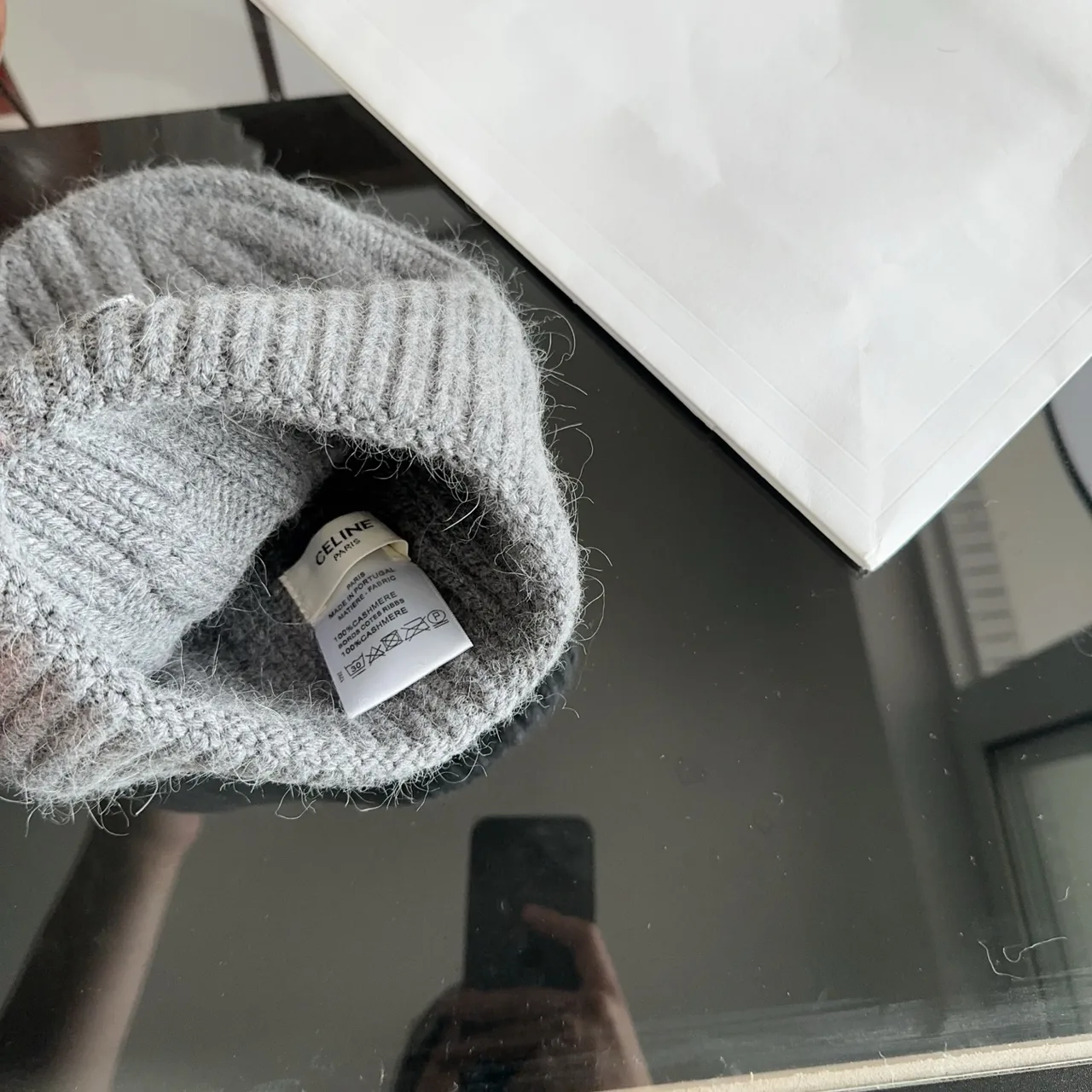 Celine Ribbed Embroidered Beanie in Grey · view 8
