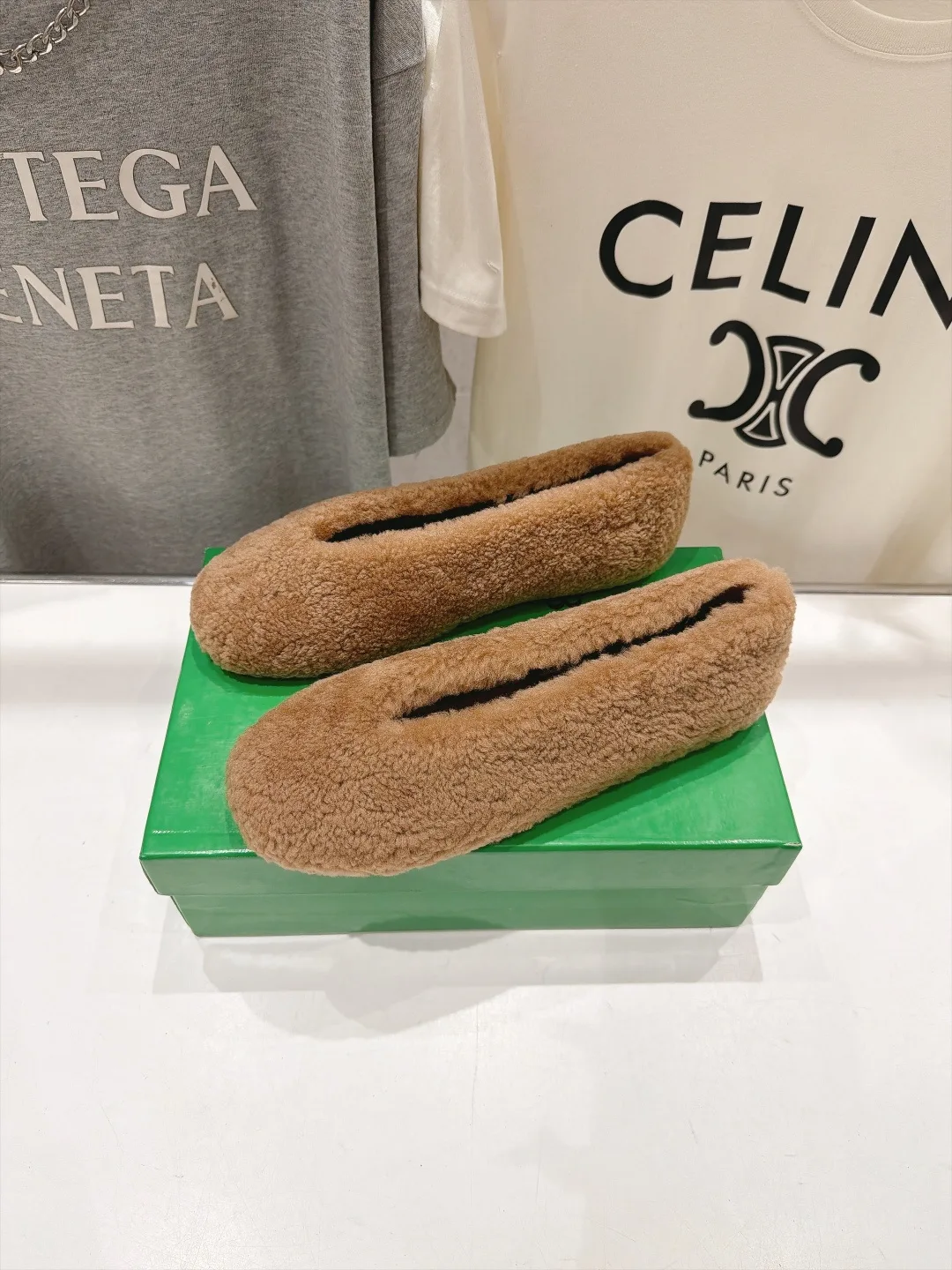 Round-Toe Fuzzy Slip-On Flats in Brown · view 4