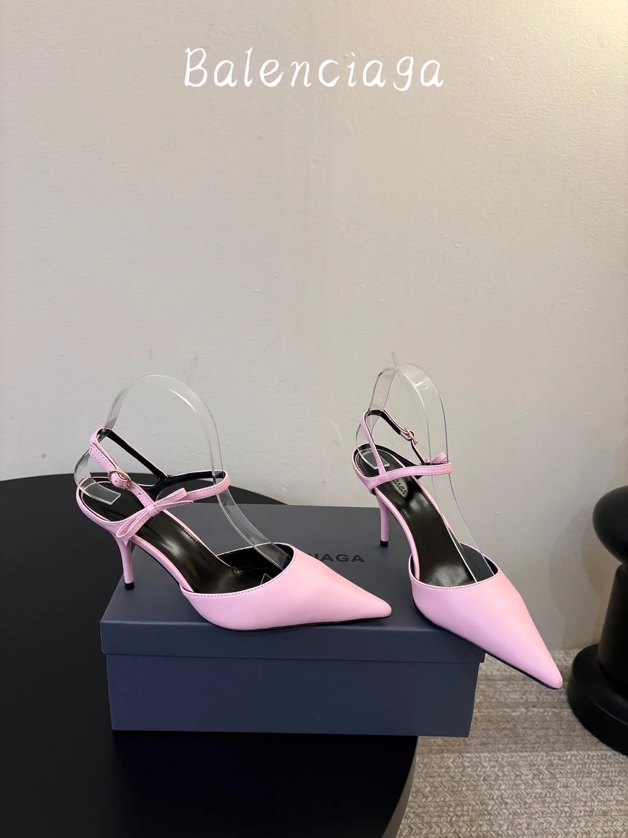 Balenciaga Glossy Pointed-Toe Ankle Strap Pumps in Pink · view 4