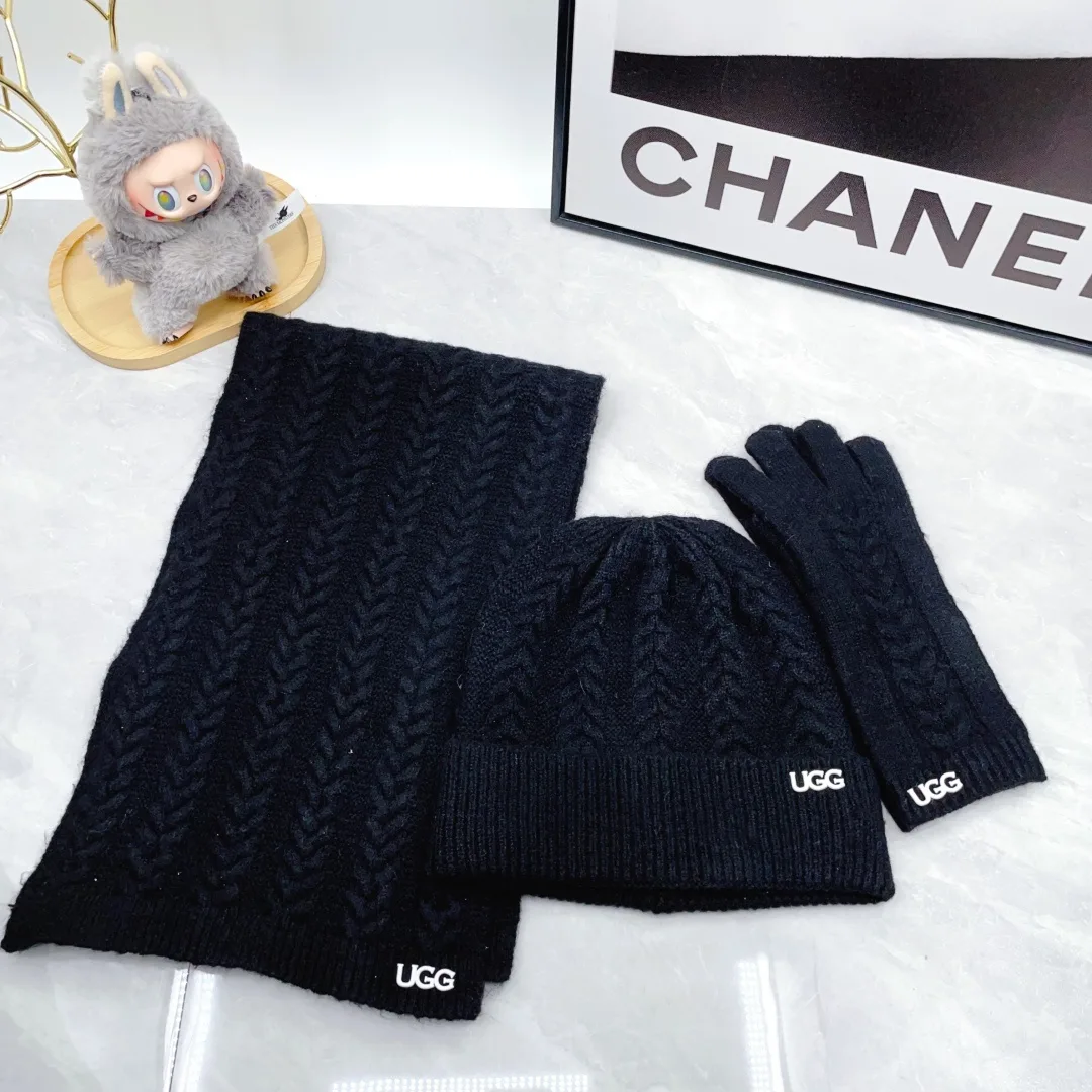 UGG Wool Hat Scarf and Gloves Set in Black · view 1