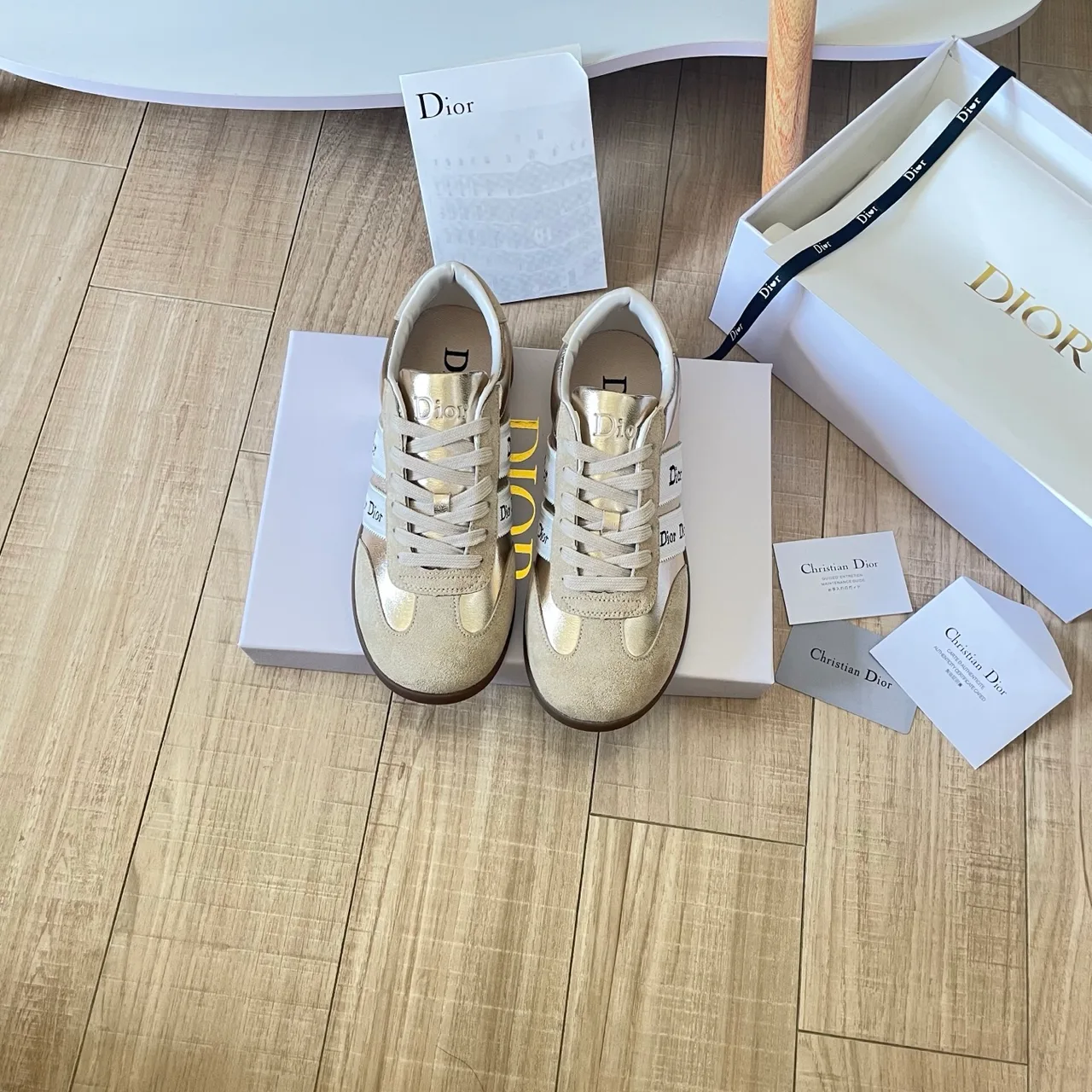 Dior Leather Sneakers in Gold · view 1
