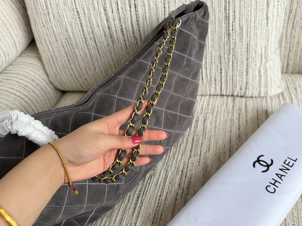 Chanel Quilted Hobo Bag in Brown & Grey · view 7