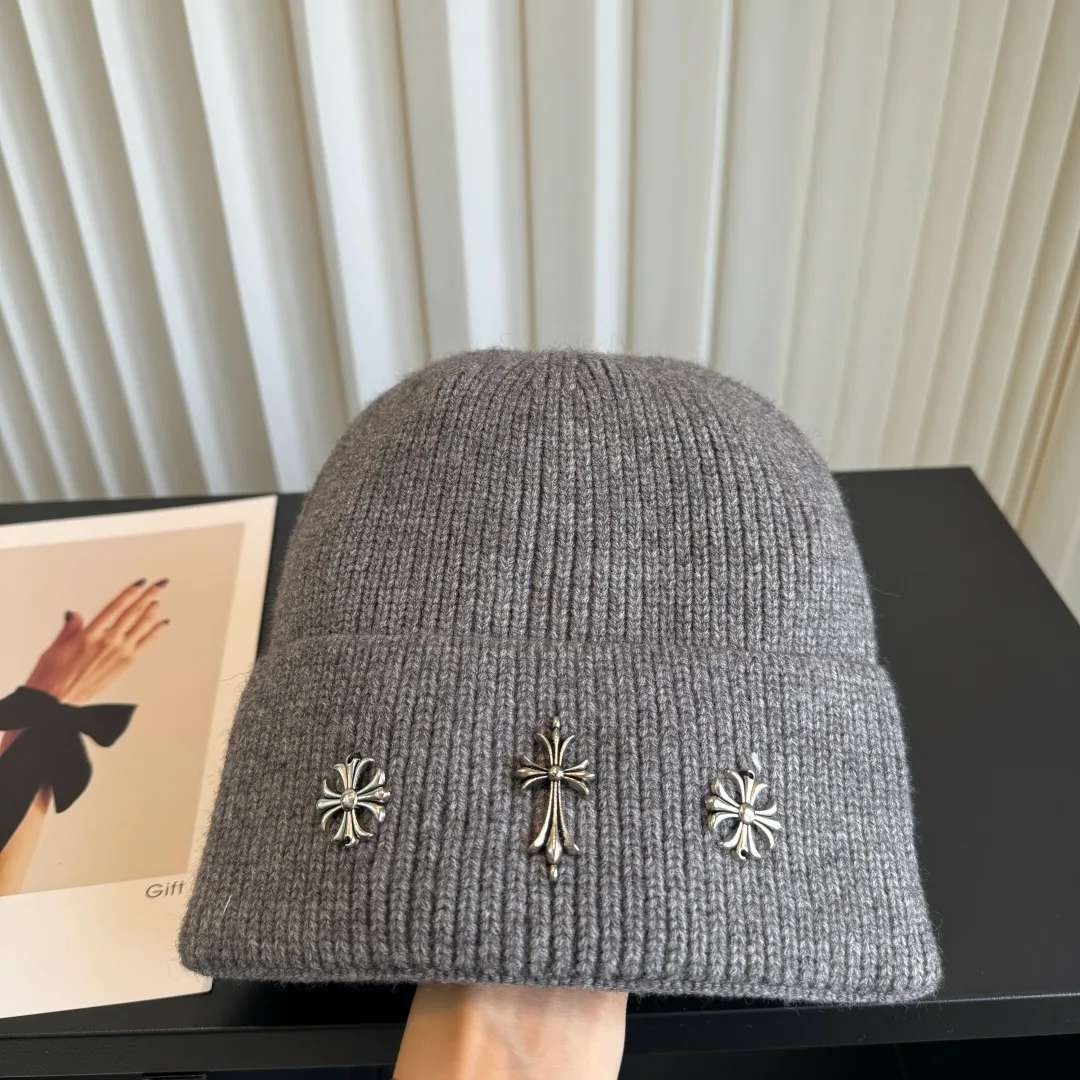 Chrome Hearts Ribbed Knit Beanie in Grey · view 4