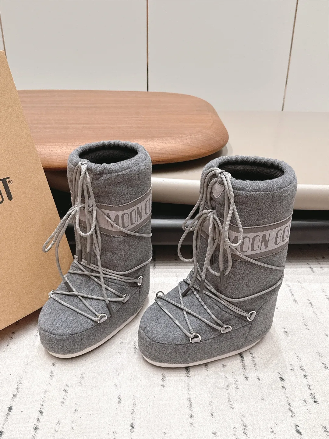 Moon Boot Ribbed Lace-Up Boots in Grey · view 2