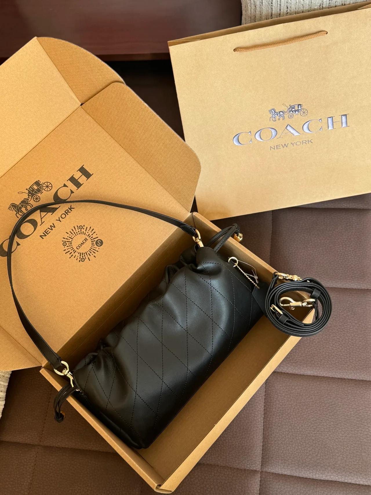Coach Quilted Shoulder Bag in Black · view 3