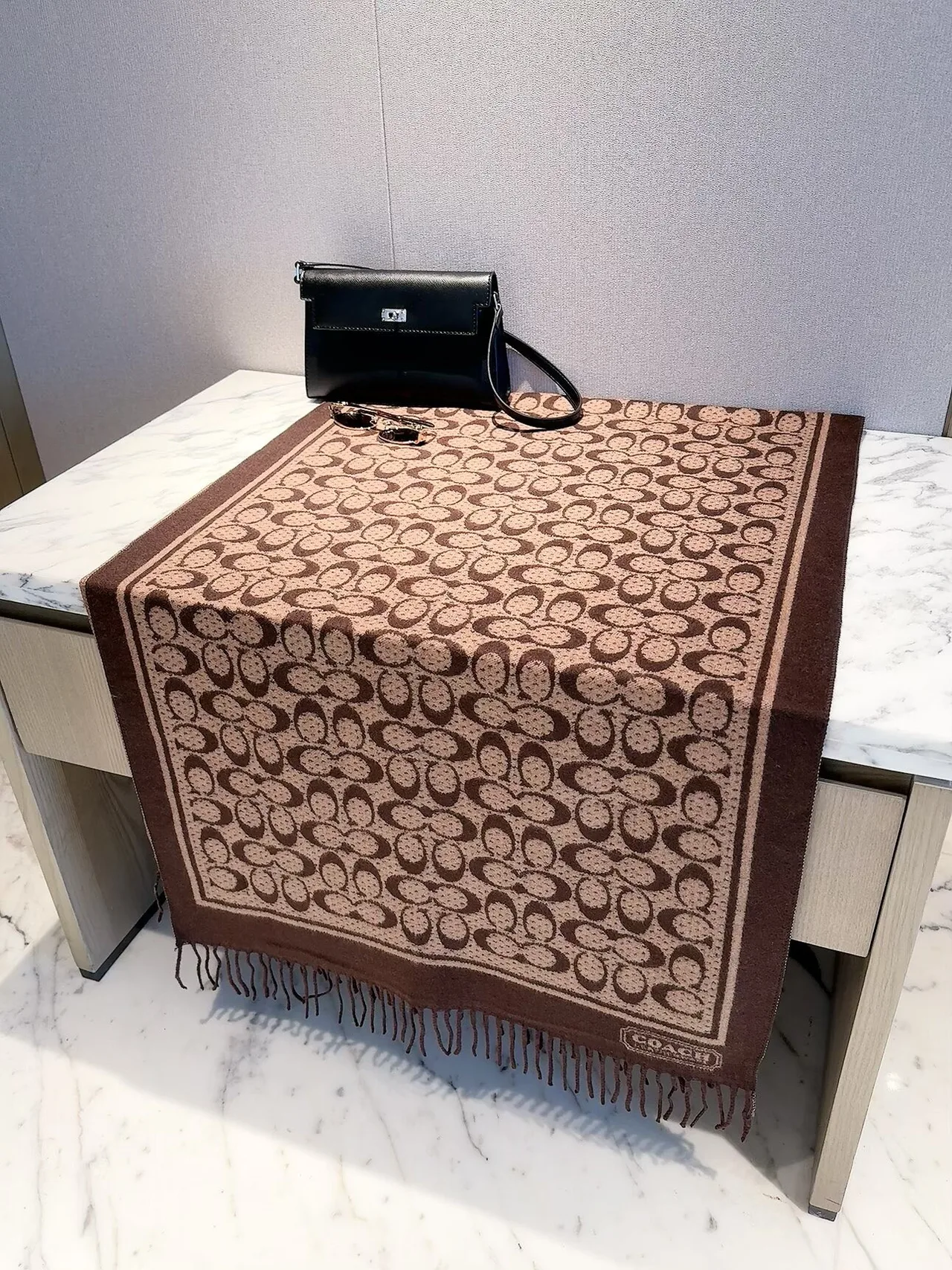 Coach C Jacquard Scarf in Beige & Brown · view 2