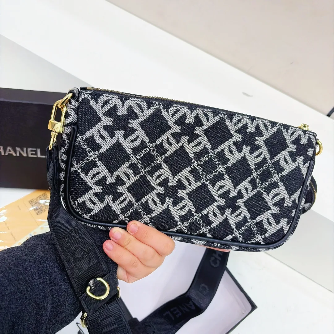 Chanel Monogram Chain-Strap Shoulder Bag in Black · view 2
