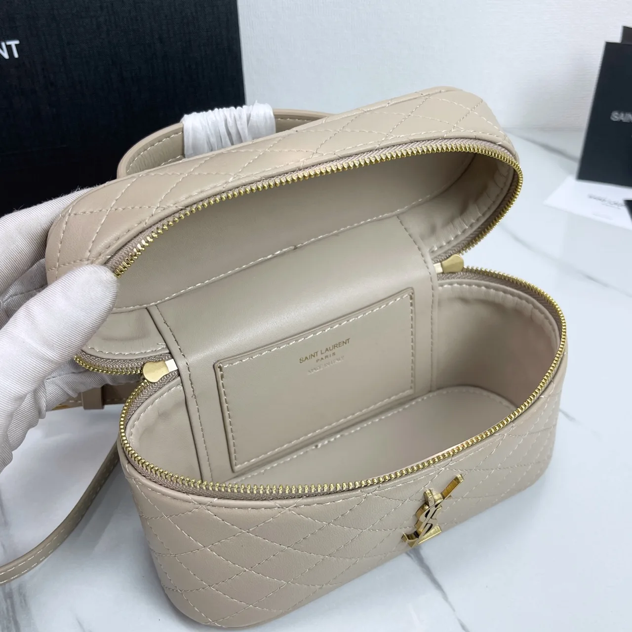 Saint Laurent Quilted Crossbody Bag in Beige · view 7