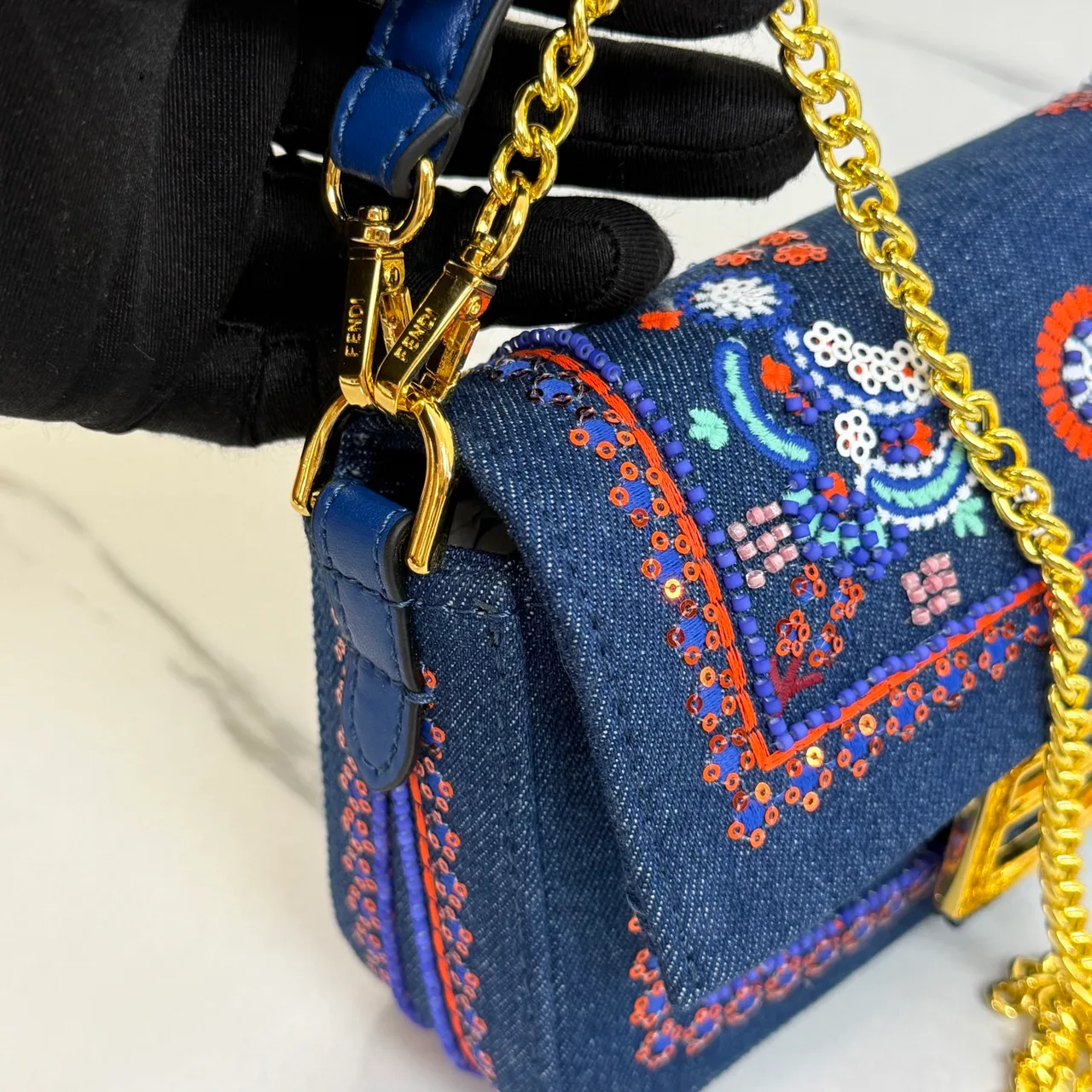 Fendi Embroidered Crossbody Bag in Blue · view 8