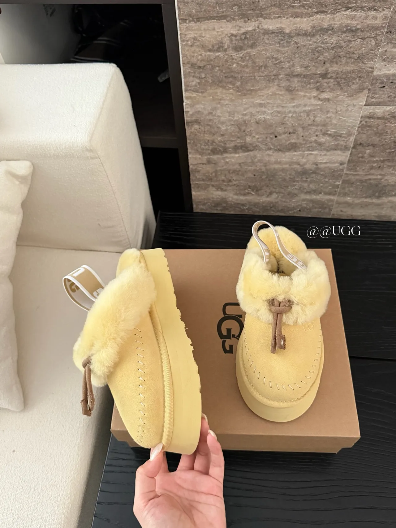 UGG Cowhide Wool Smooth Platform Fleece Slippers in Yellow · view 6