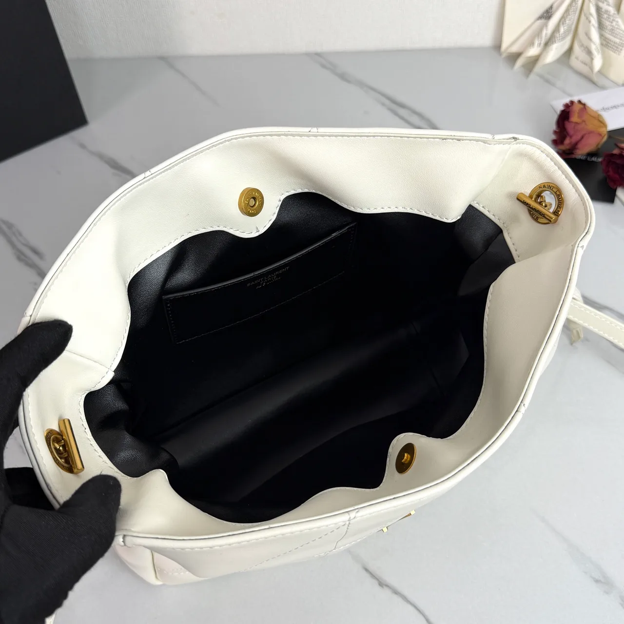 Saint Laurent Quilted Crossbody Bag in White · view 5