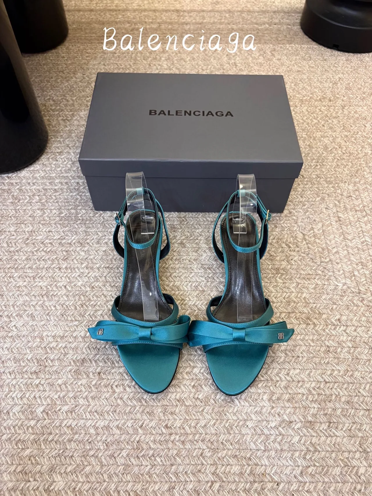 Balenciaga Silk Pointed-Toe Ankle Strap Sandals in Blue · view 1