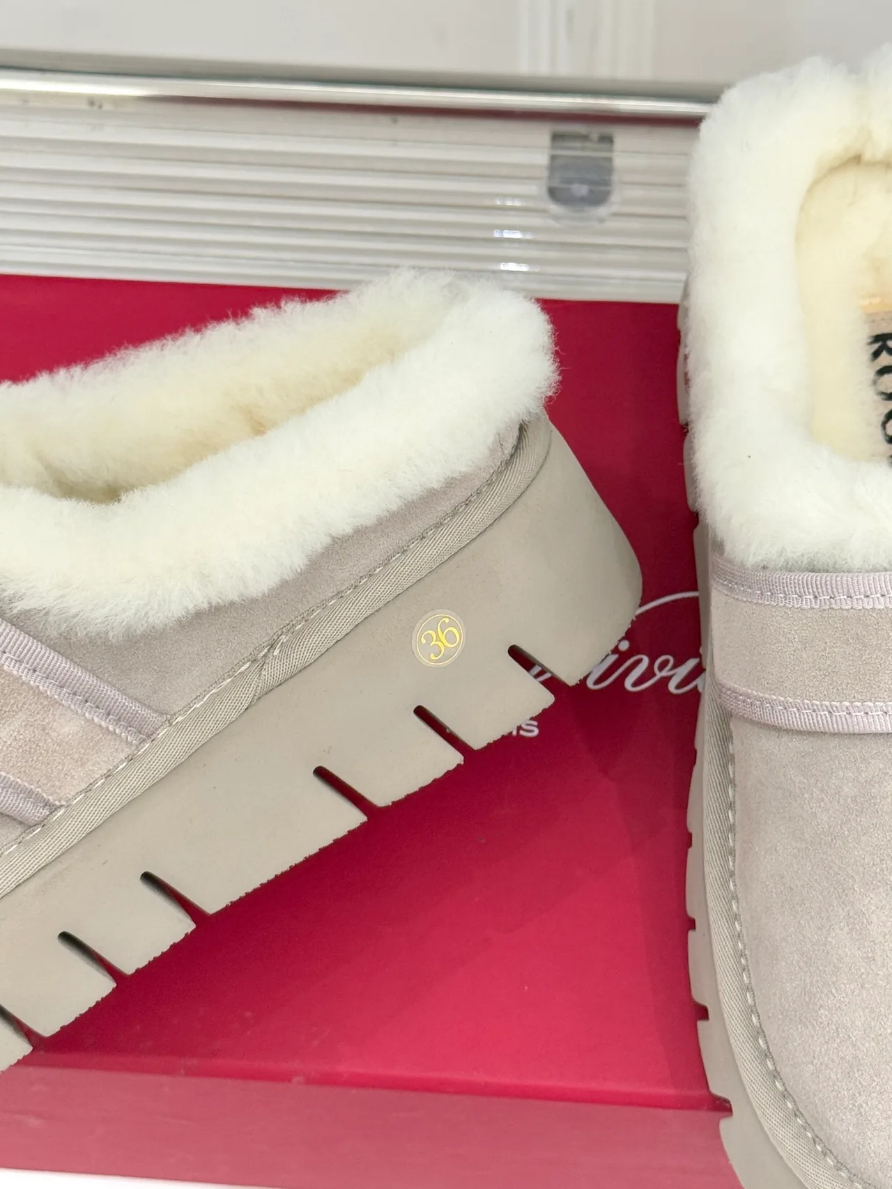 Roger Vivier Wool Buckle Fur-Lined Mules in Grey · view 6