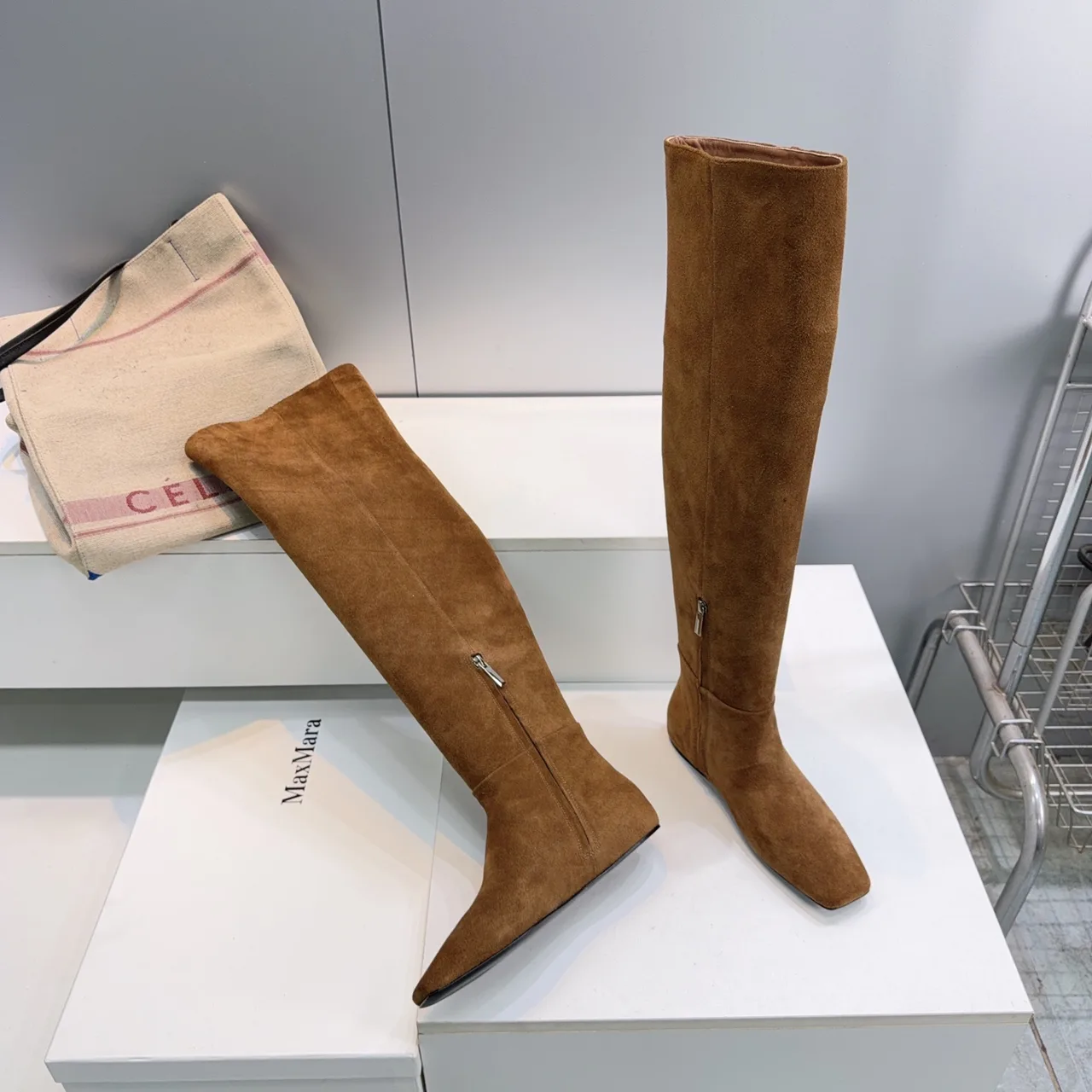 Max Mara Matte Suede-Look Knee-High Boots in Brown · view 4