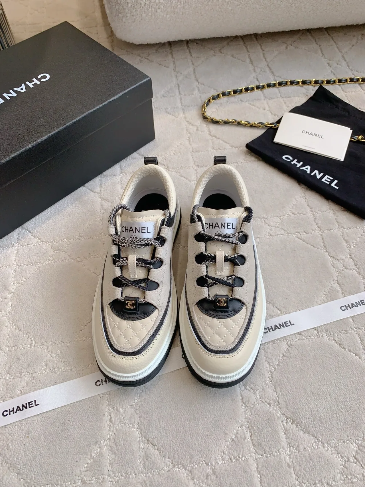 Chanel Cowhide Sneakers in Beige · view 1