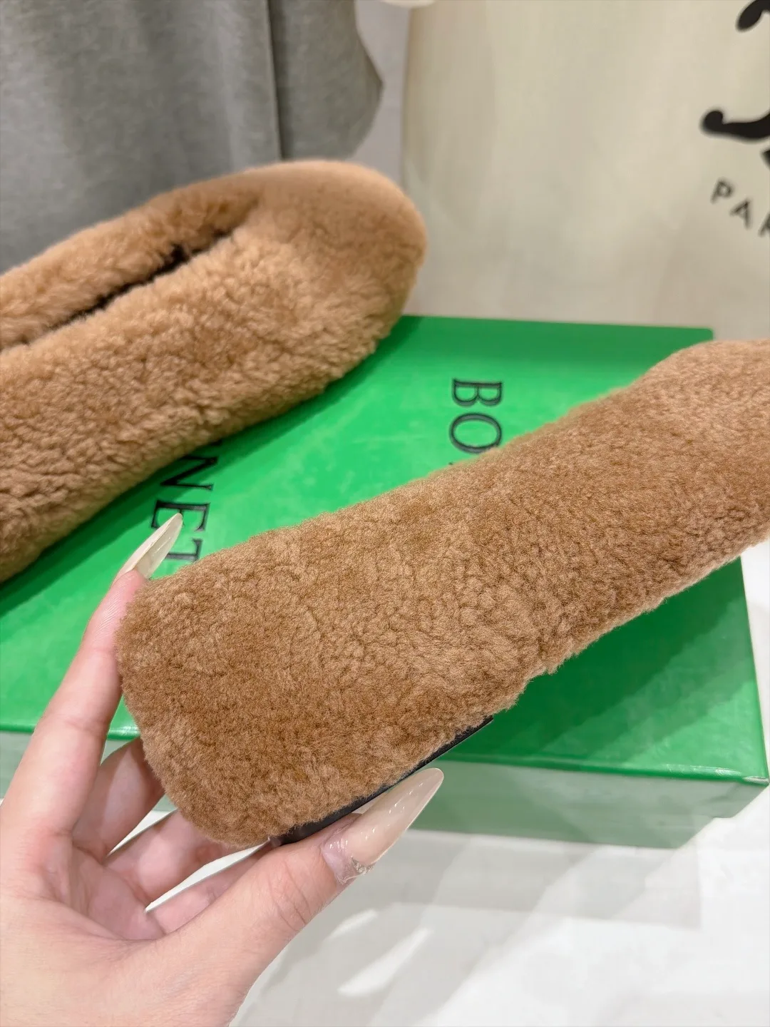 Round-Toe Fuzzy Slip-On Flats in Brown · view 7