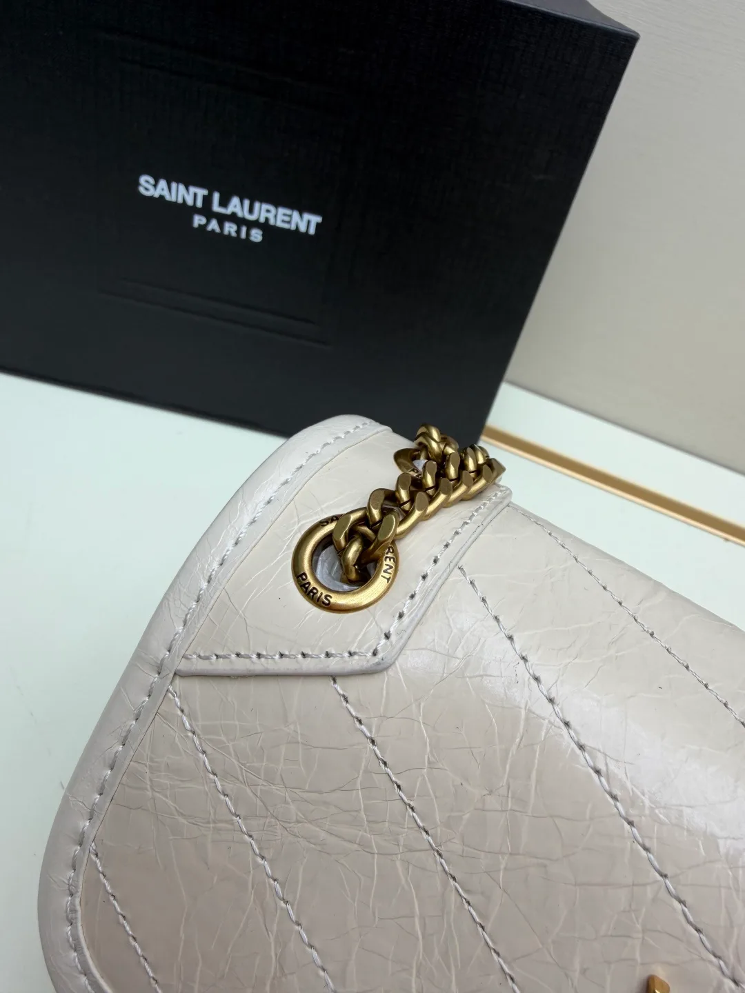 Saint Laurent Sheepskin Shoulder Bag in Beige · view 6