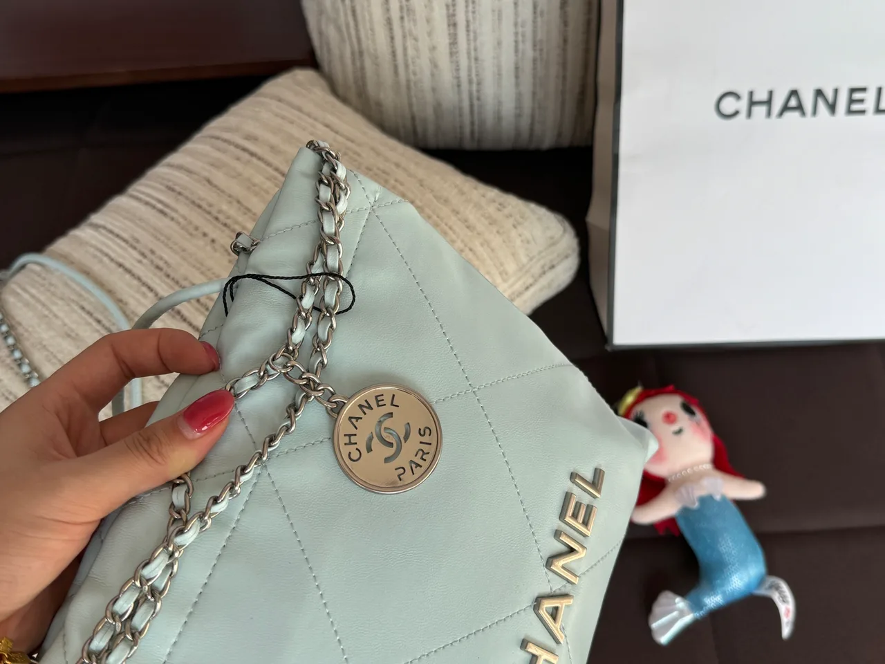 Chanel Mini Quilted Hobo Bag in Blue · view 3