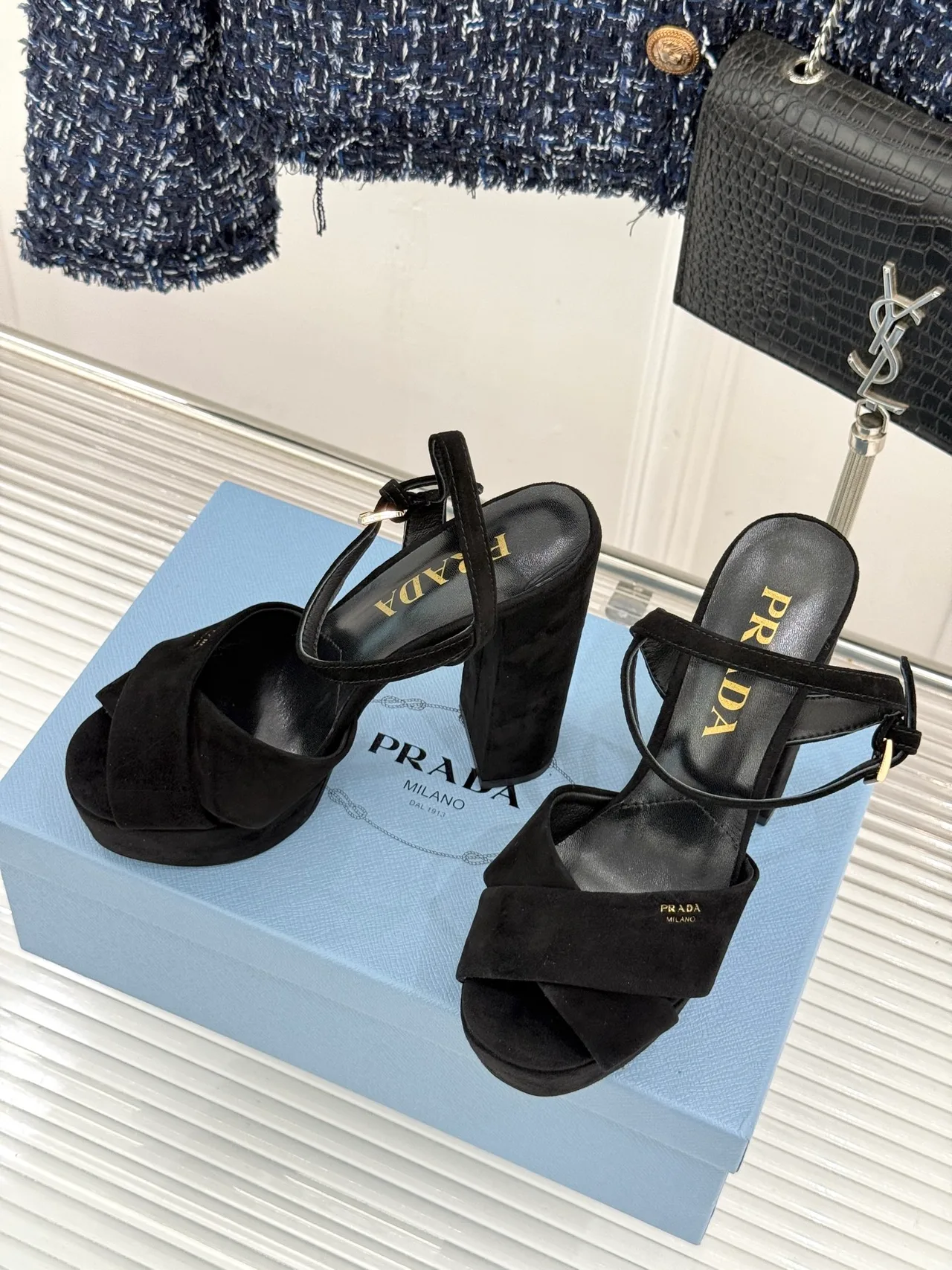 Prada Denim Sandals in Black · view 2