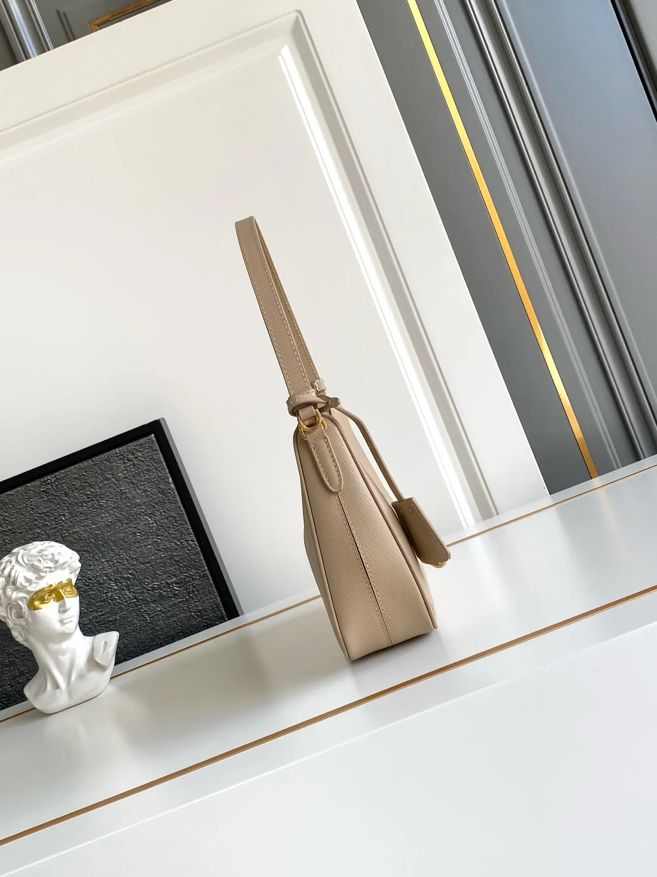 Prada Smooth Shoulder Bag in Beige · view 3