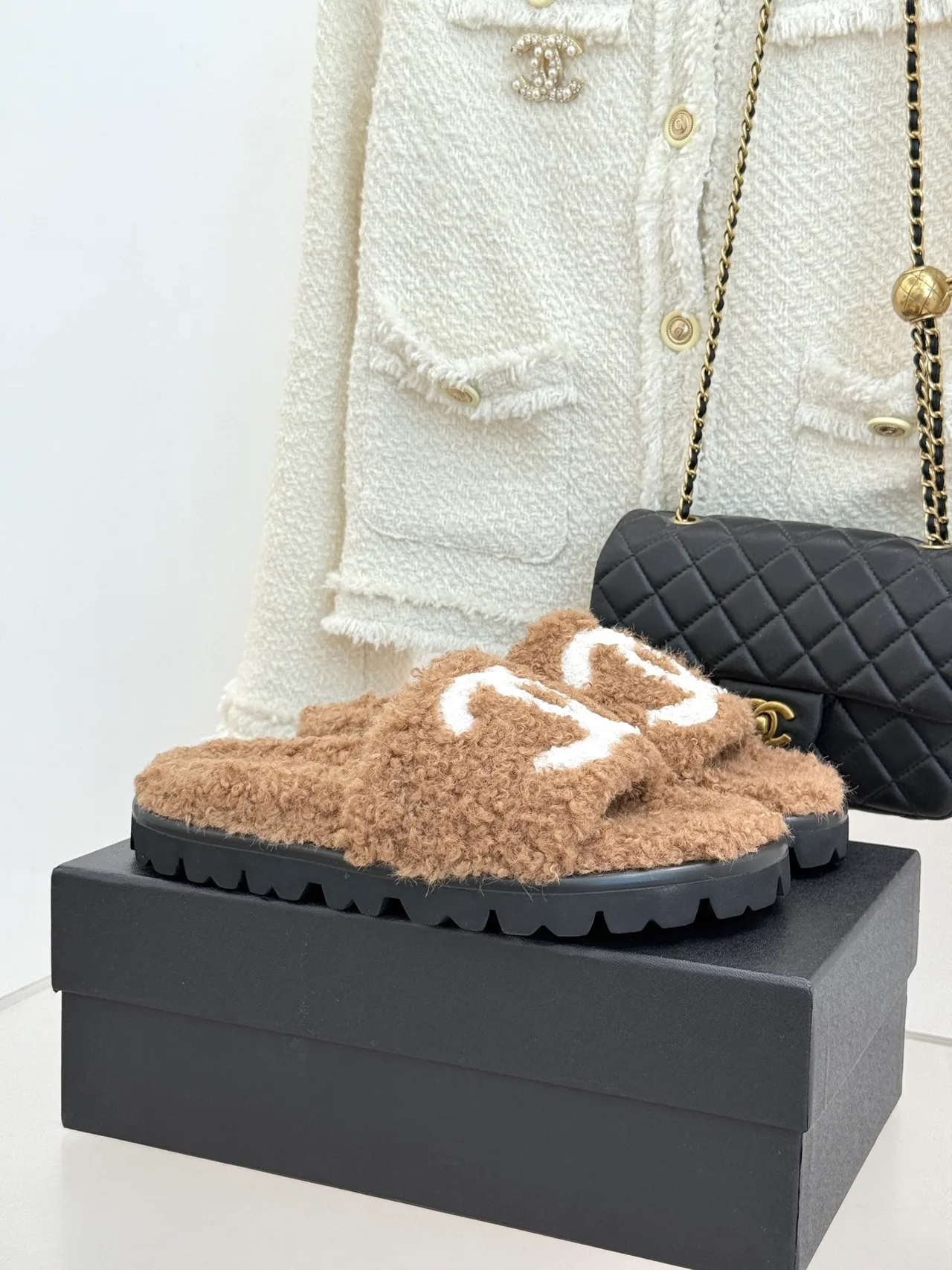 Chanel Denim Slippers in Tan · view 1