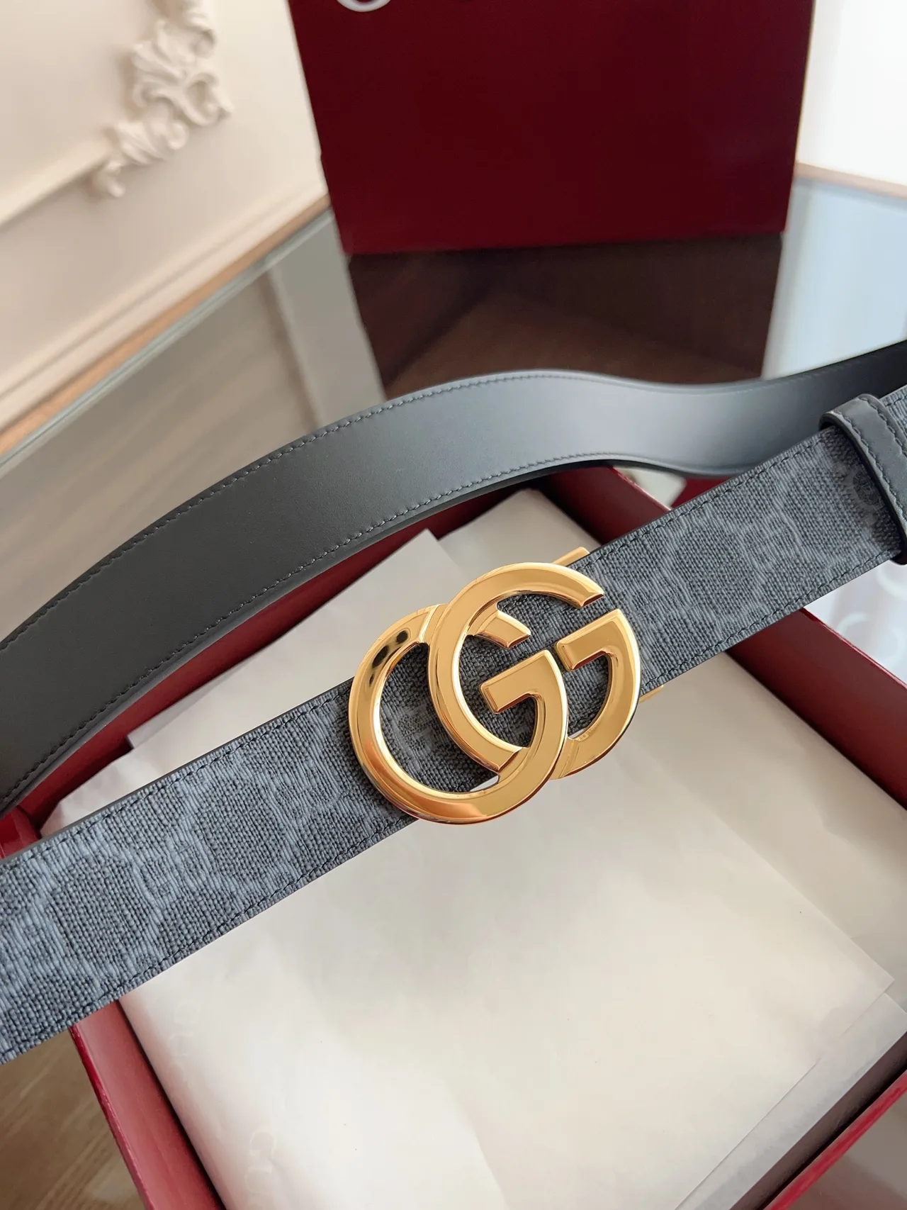 Gucci Cowhide Woven GG Automatic Belt in Grey · view 2