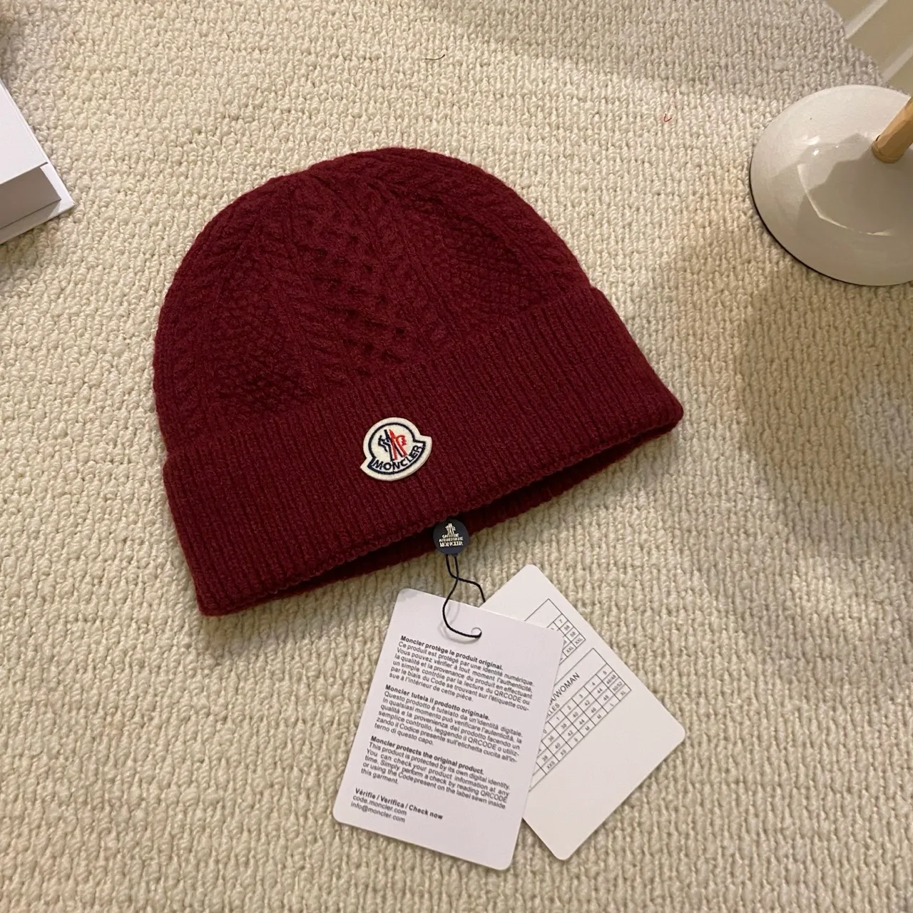 Moncler Ribbed beanie in Black & White & Grey & Burgundy & Brown · view 5