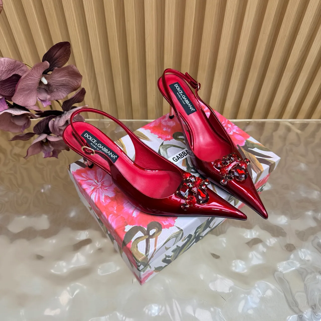 Dolce & Gabbana Patent Leather Embellished Slingback Pumps in Red · view 4