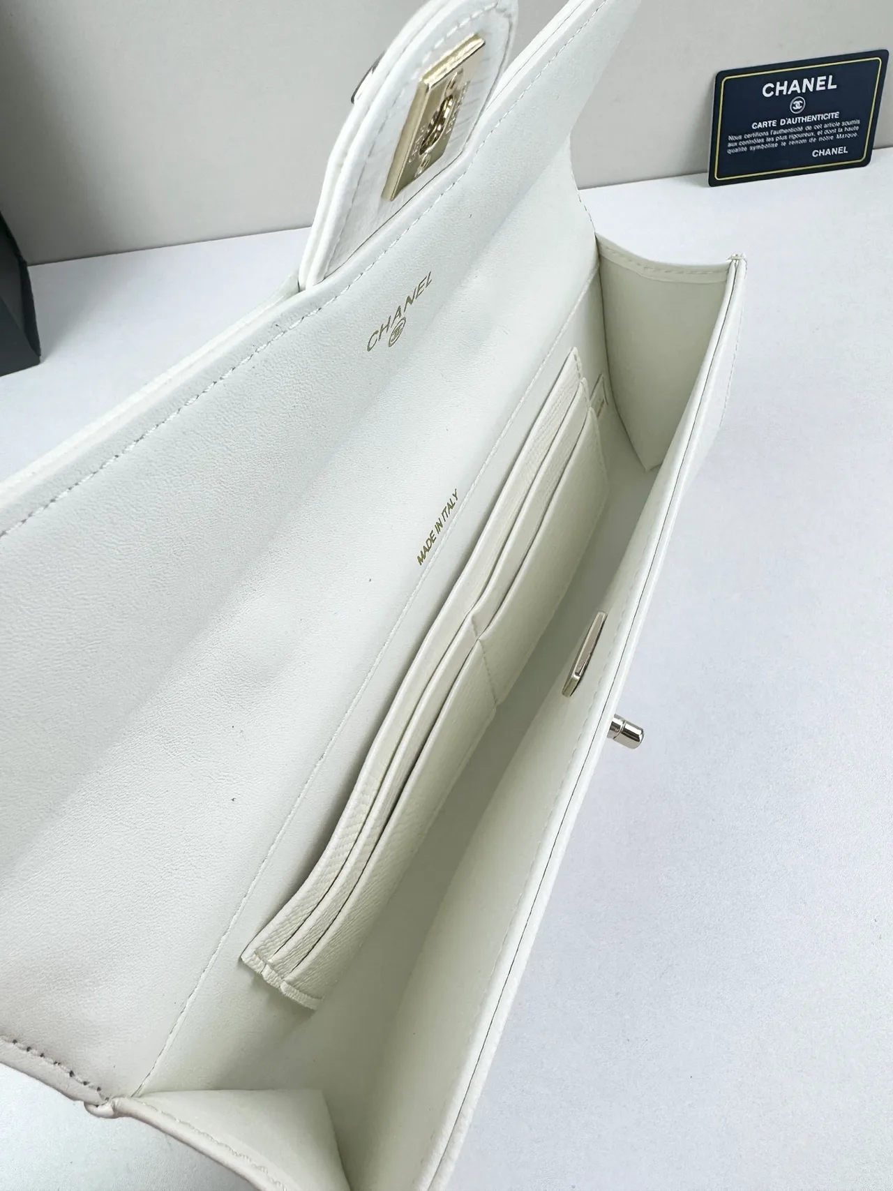 Chanel Baguette Top-Handle Clutch in White · view 8