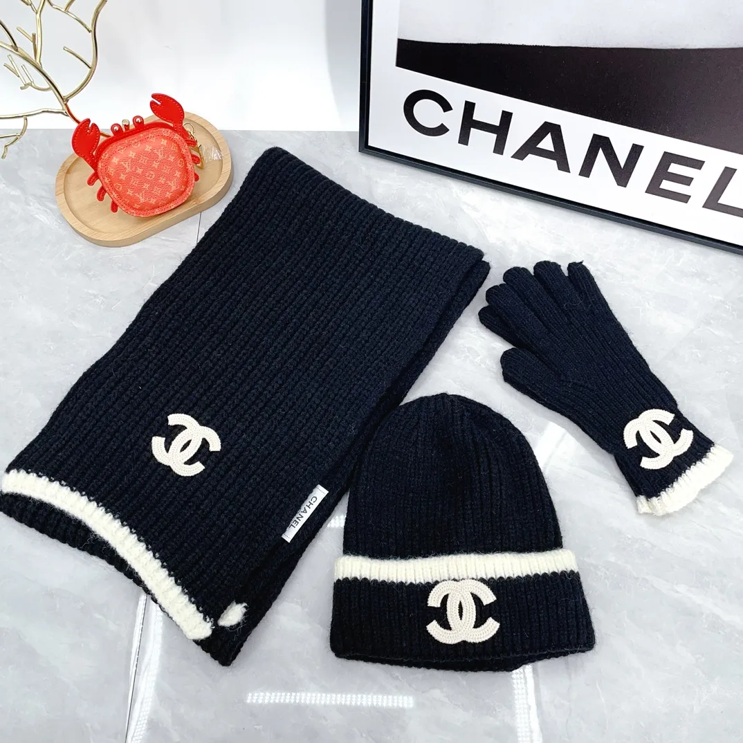 Chanel Beanie, Scarf and Gloves Set in Black · view 2
