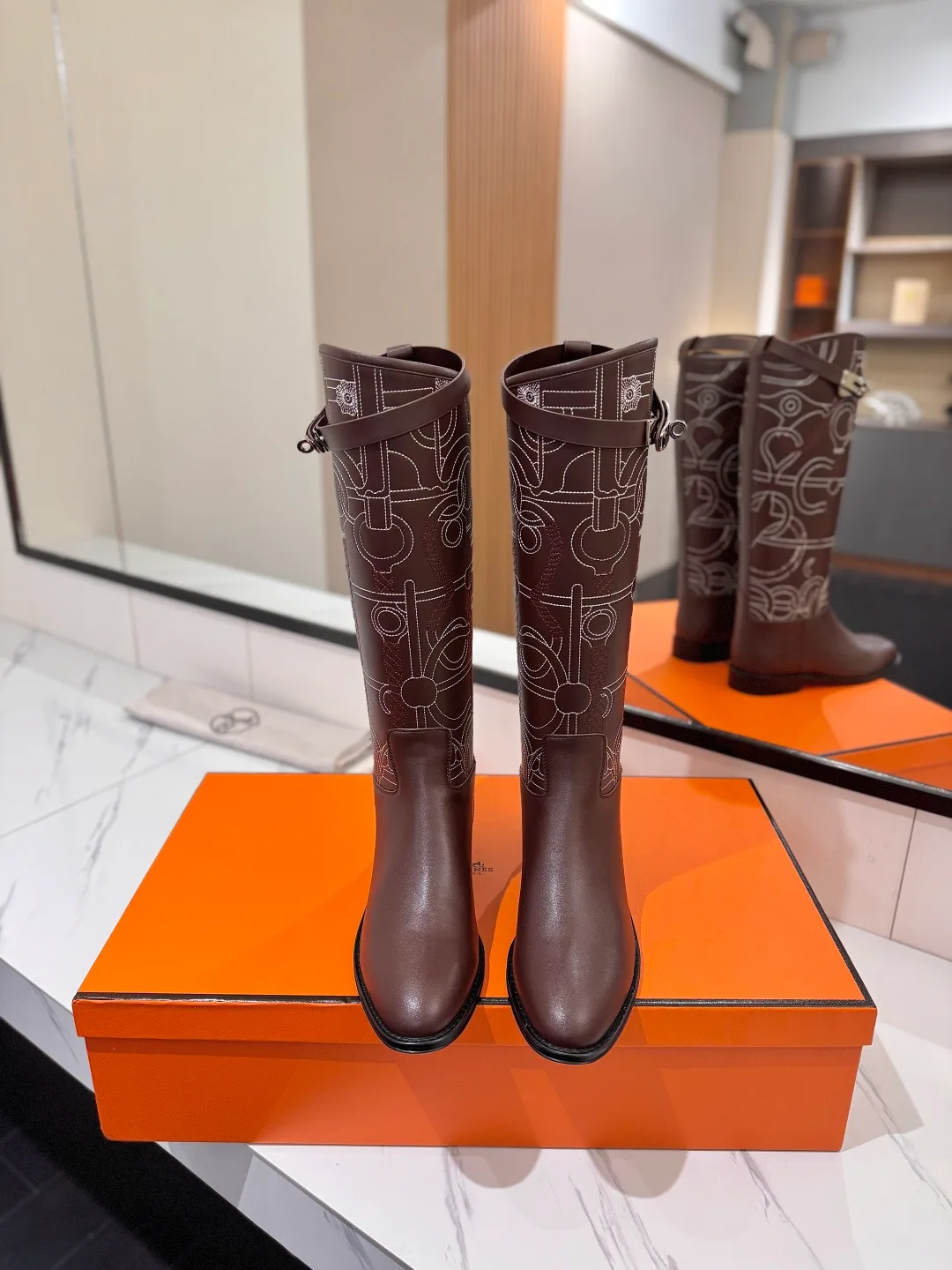 Hermes Cowhide Riding Boots in Brown · view 1