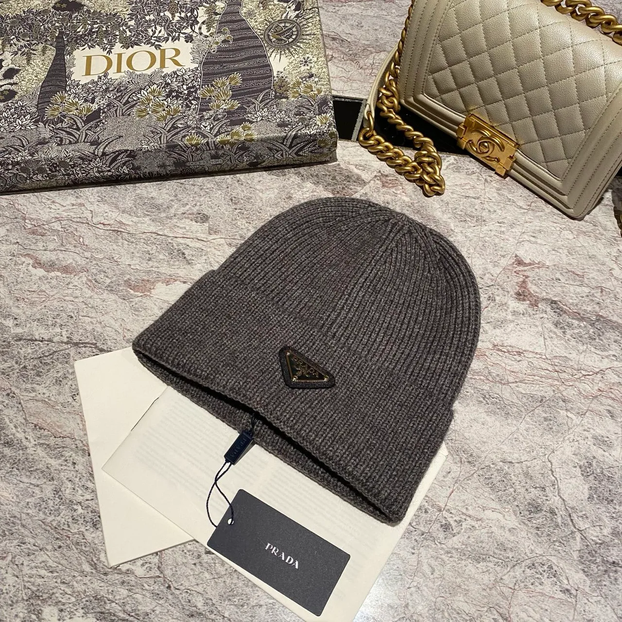 Prada Beanie in Black & White & Red & Grey & Tan · view 5