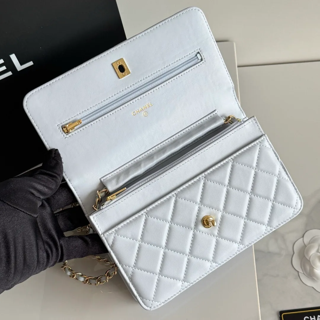 Chanel Calfskin Quilted Chain Wallet in Blue · view 7