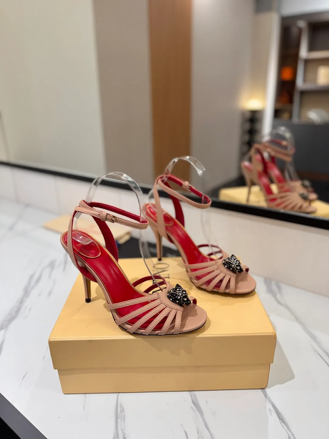 Valentino Jewel-Bow Strap Sandals in Pink · view 1