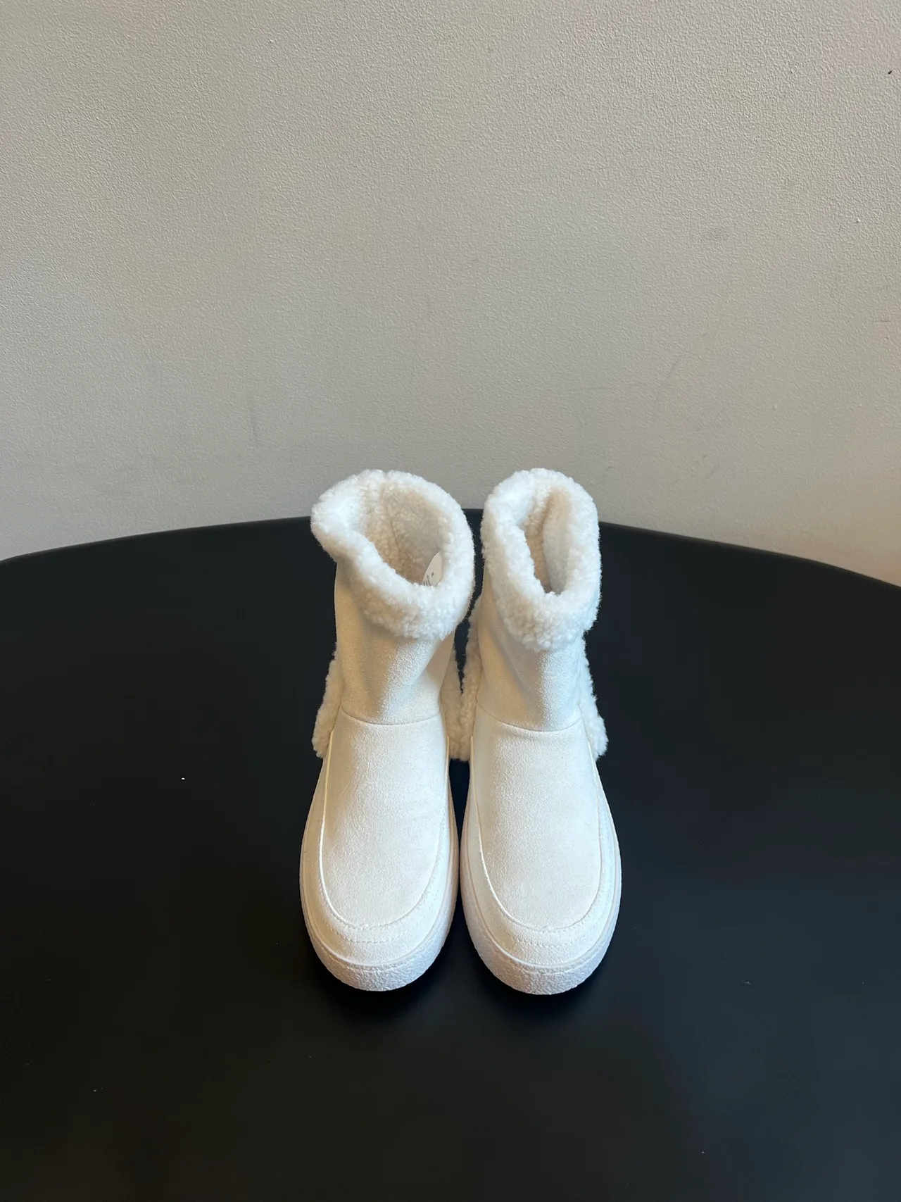 Moon Boot Suede Round-Toe Fleece Snow Boots in White · view 1