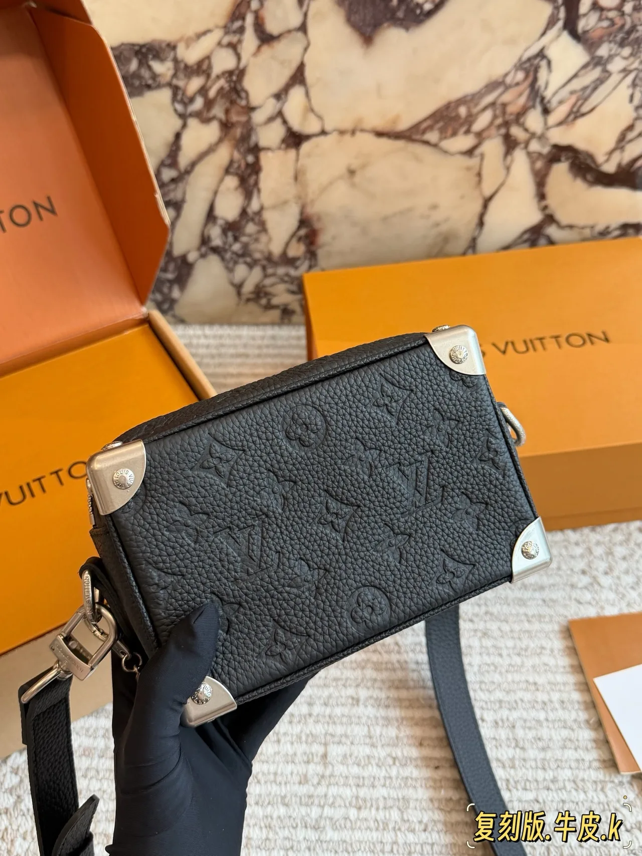 Louis Vuitton Cowhide Trunk Shoulder Bag in Black · view 6