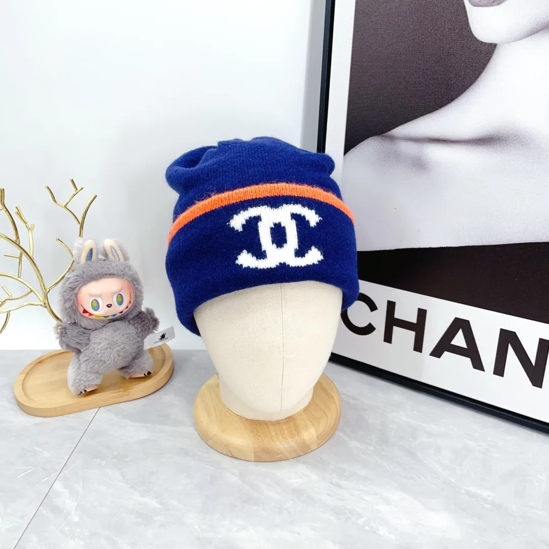 Chanel Ribbed Beanie in Blue · view 2