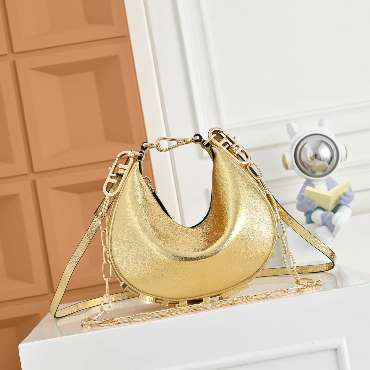 Fendi Crescent Shoulder Bag in Gold · view 1