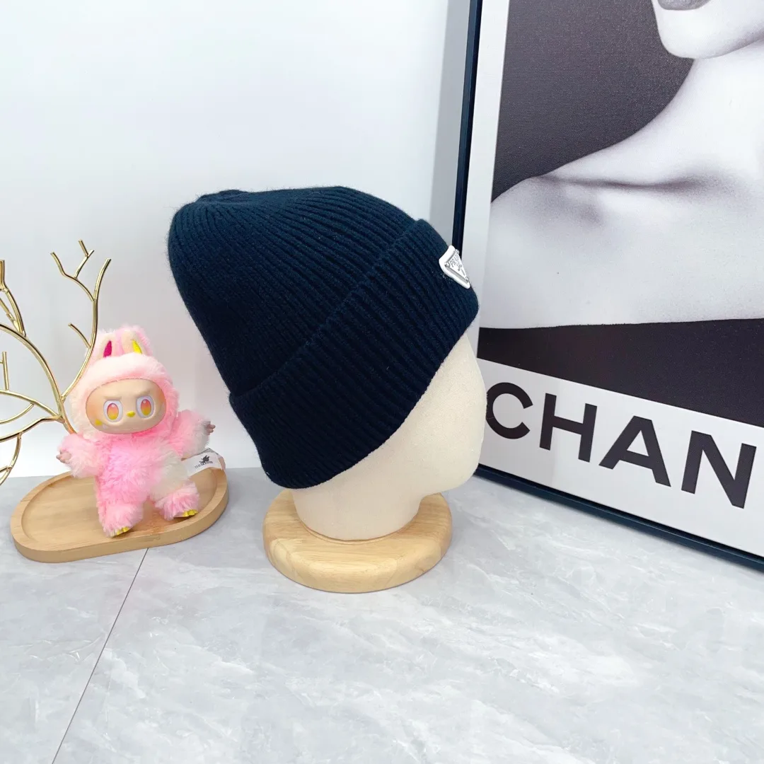 Prada Wool Triangle Logo Knit Beanie in Black · view 4
